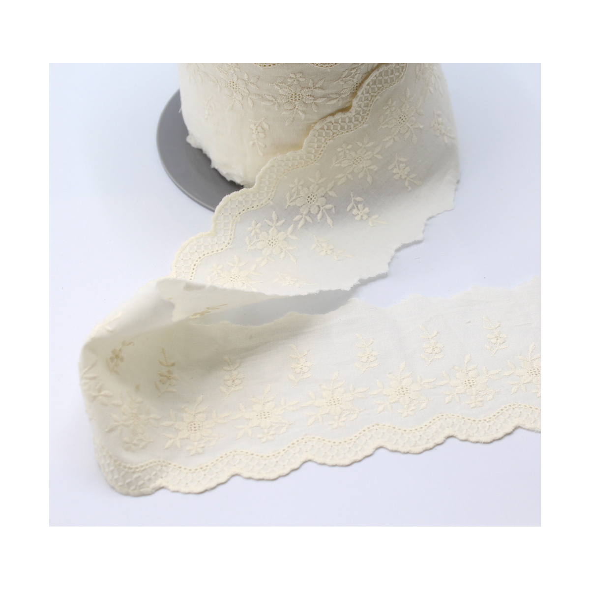 Galon coton broderie anglaise brodé 85mm x 1m ecru Galon coton broderie anglaise brodé 85mm x 1m ecru