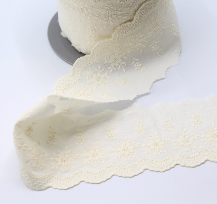 Galon coton broderie anglaise brodé 85mm x 1m ecru