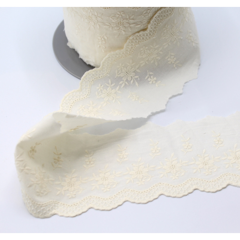 Galon coton broderie anglaise brodé 85mm x 1m ecru