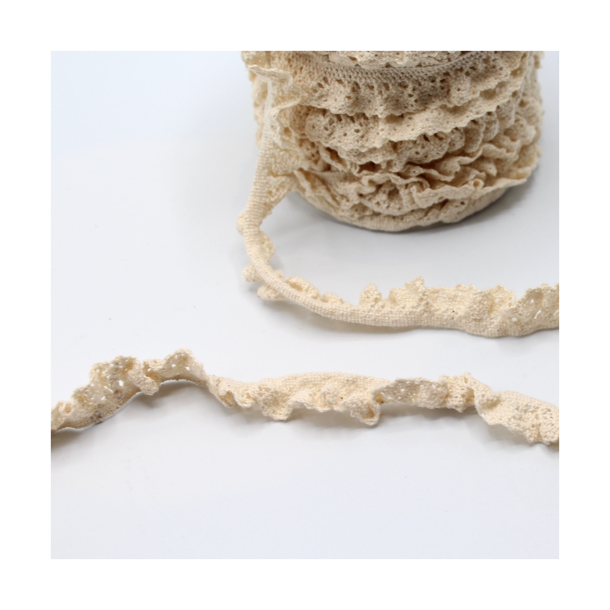 Galon coton crocheté élastique  15mm x 1m ecru