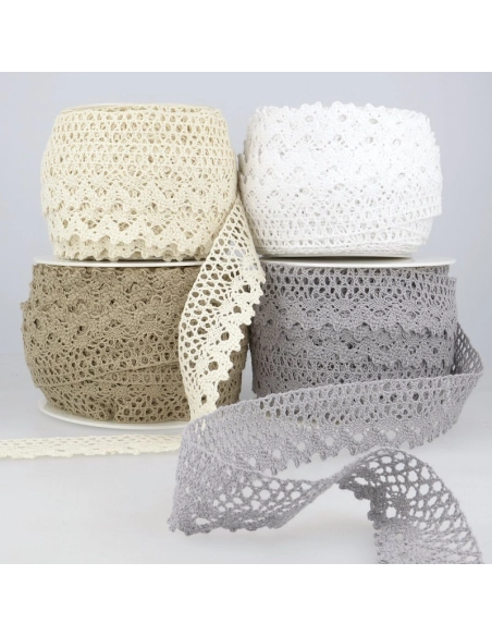 Galon coton crochet 35mm x 1m grège