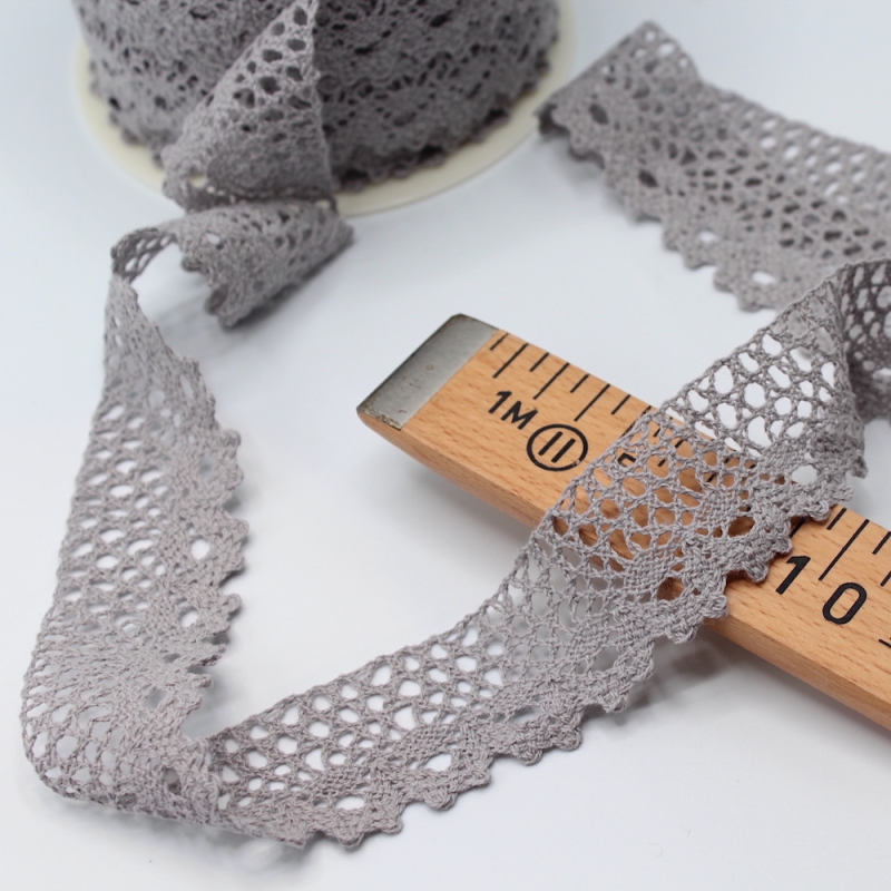 Galon coton crochet 35mm x 1m grège