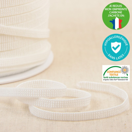 Elastique plat souple 6mm blanc x 1m hypoallergénique sans LATEX Elastique plat souple 6mm blanc x 1m hypoallergénique sans LATEX