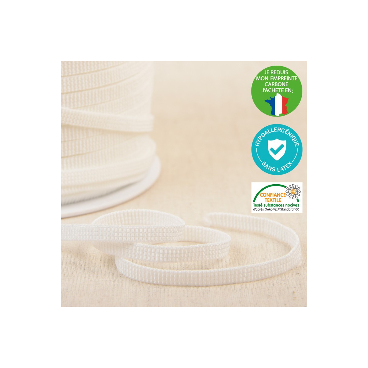 Elastique plat souple 6mm blanc x 1m hypoallergénique sans LATEX Elastique plat souple 6mm blanc x 1m hypoallergénique sans LATEX