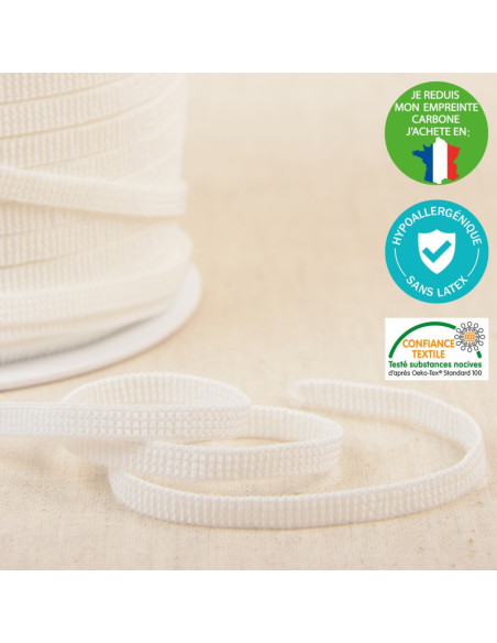Elastique plat souple 6mm blanc x 1m hypoallergénique sans LATEX