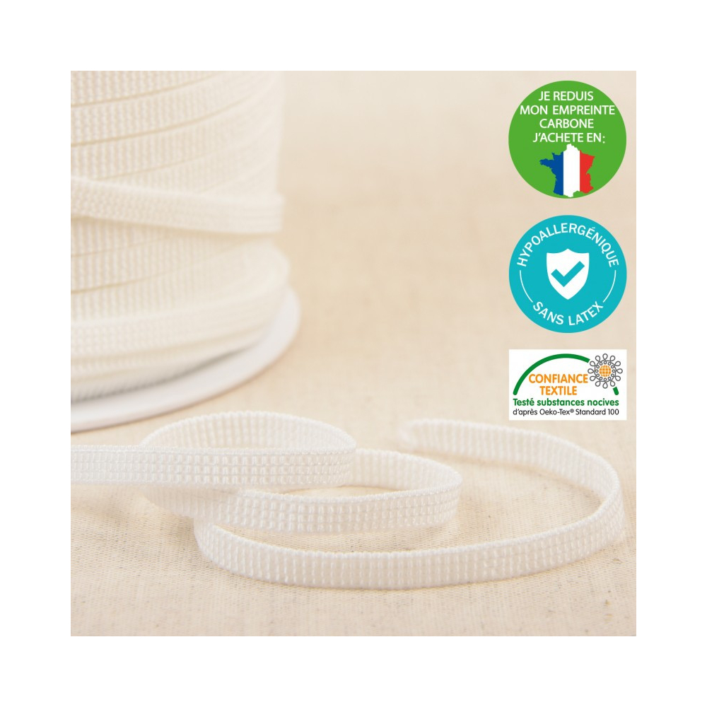 Elastique plat souple 6mm blanc x 1m hypoallergénique sans LATEX Elastique plat souple 6mm blanc x 1m hypoallergénique sans LATEX
