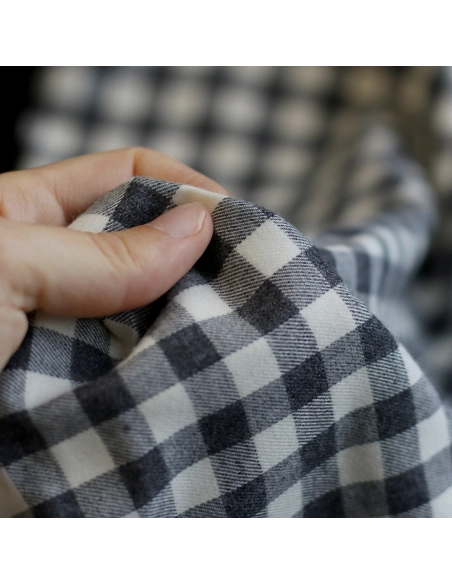 Charles - Coton gratté organique vichy écru et gris