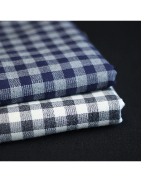 Charles - Coton gratté organique vichy écru et gris