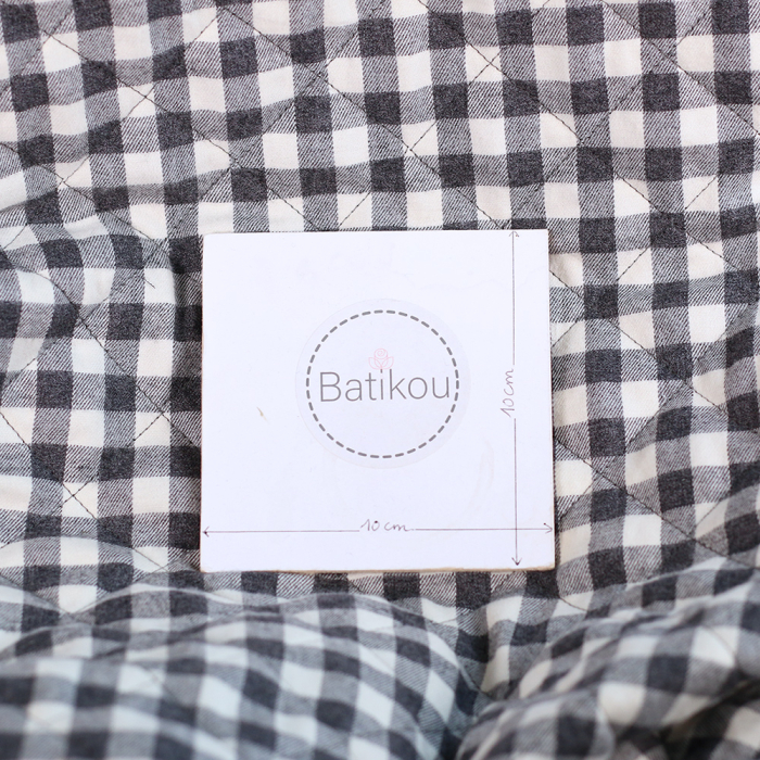 Tissu matelassé Charles coton gratté organique vichy écru et gris