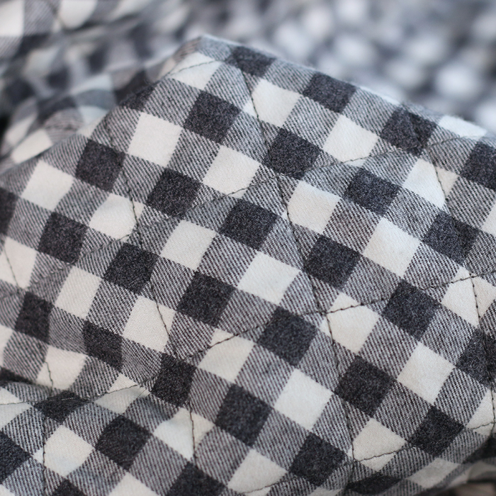 Tissu matelassé Charles coton gratté organique vichy écru et gris