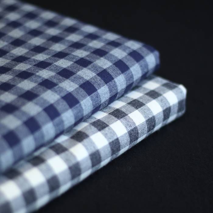 Tissu matelassé Charles coton gratté organique vichy écru et gris