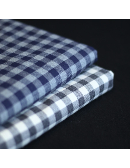 Charles - Coton gratté organique vichy gris et bleu