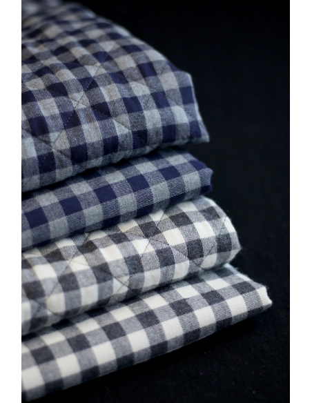 Charles - Coton gratté organique vichy gris et bleu