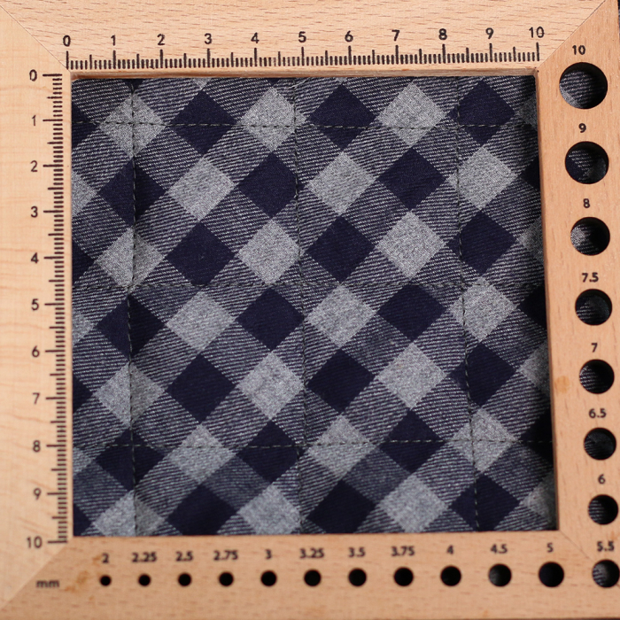 Tissu matelassé Charles coton gratté organique vichy gris et bleu