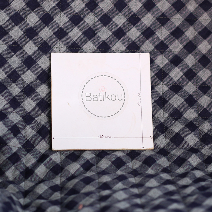 Tissu matelassé Charles coton gratté organique vichy gris et bleu