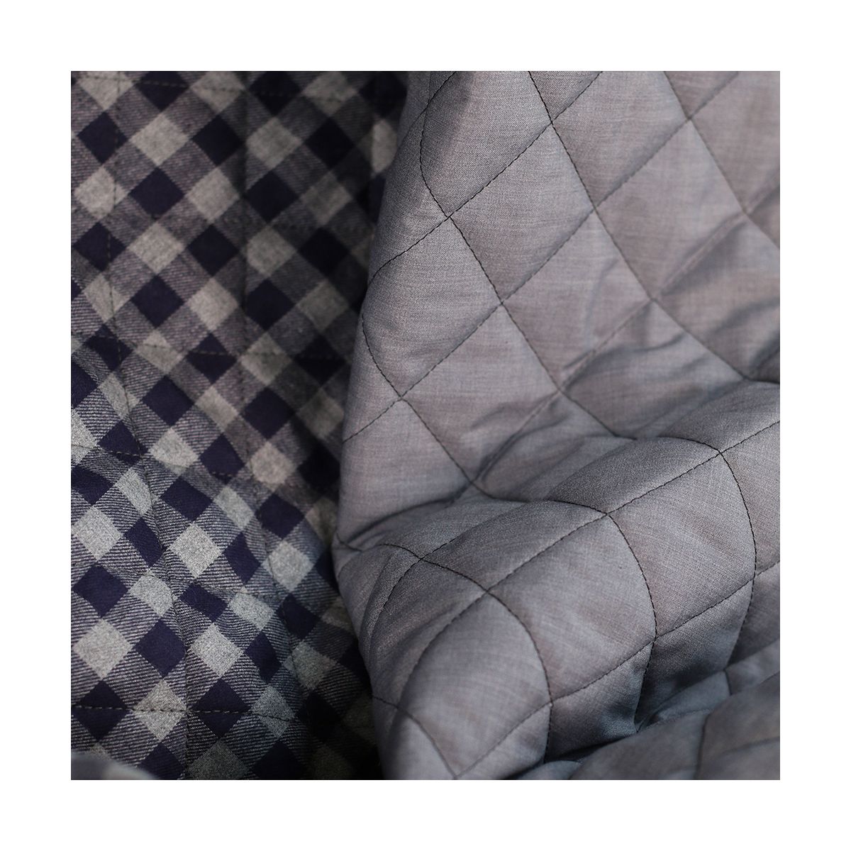 Tissu matelassé Charles coton gratté organique vichy gris et bleu