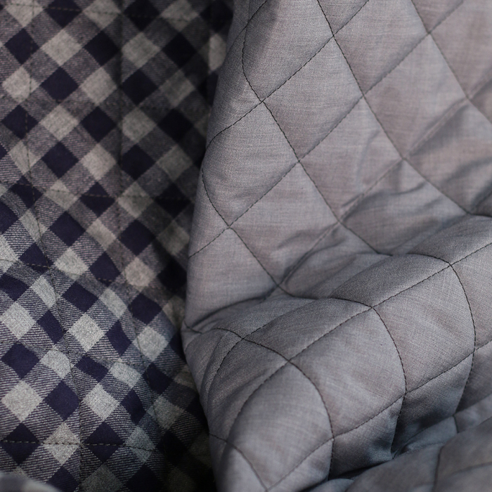 Tissu matelassé Charles coton gratté organique vichy gris et bleu