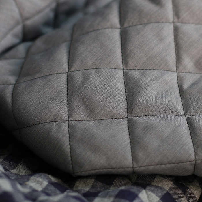 Tissu matelassé Charles coton gratté organique vichy gris et bleu