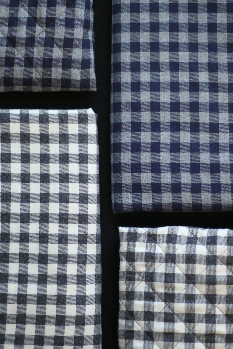 Tissu matelassé Charles coton gratté organique vichy gris et bleu