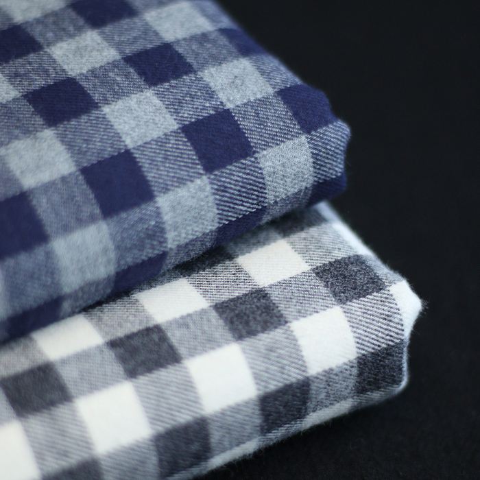 Tissu matelassé Charles coton gratté organique vichy gris et bleu