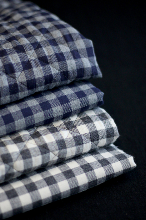 Tissu matelassé Charles coton gratté organique vichy gris et bleu