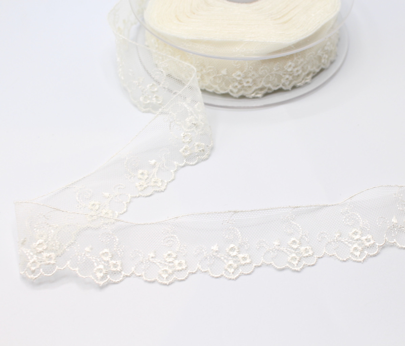 Galon dentelle tulle brodé 30mm x 1m