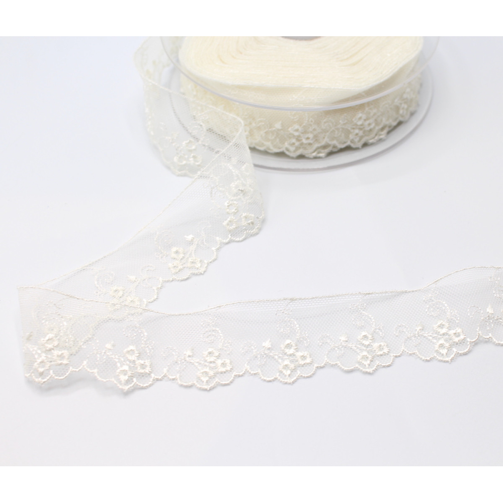 Galon dentelle tulle brodé 30mm x 1m