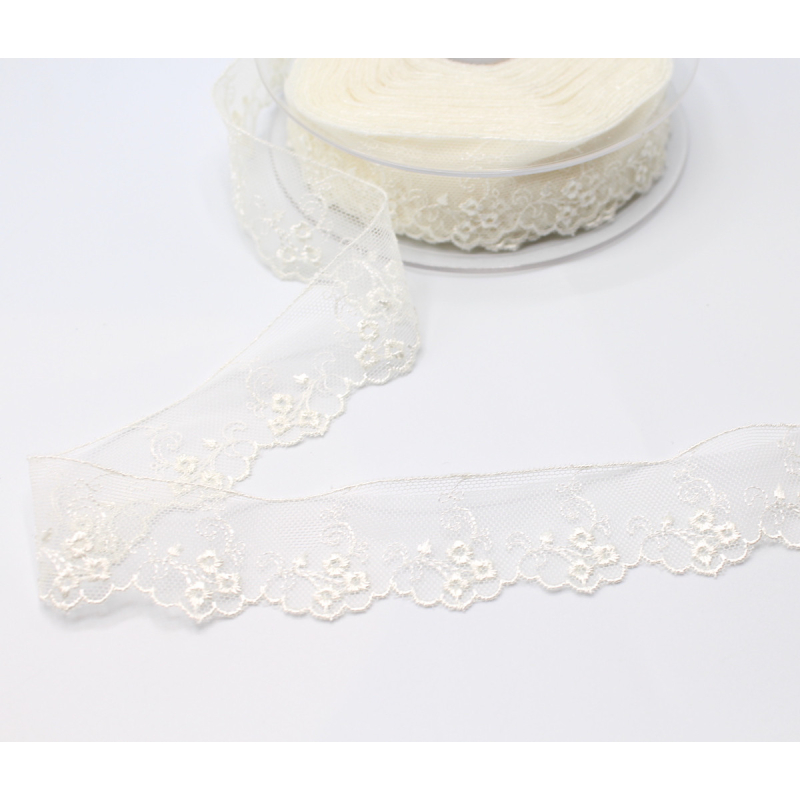 Galon dentelle tulle brodé 30mm x 1m