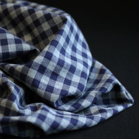 Charles - Coton gratté organique vichy gris et bleu