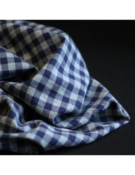 Charles - Coton gratté organique vichy gris et bleu