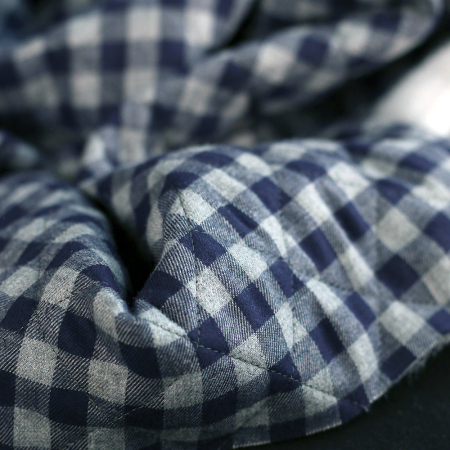 Tissu matelassé Charles coton gratté organique vichy gris et bleu