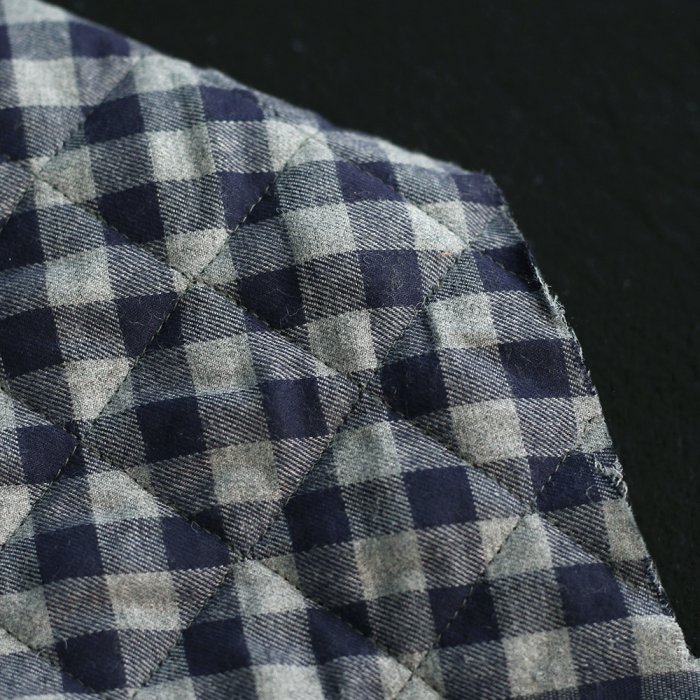 Tissu matelassé Charles coton gratté organique vichy gris et bleu