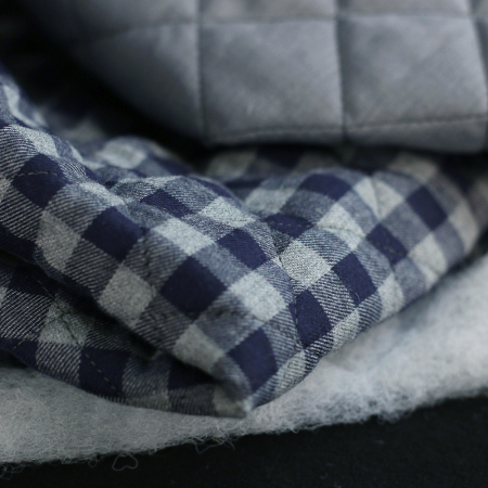 Tissu matelassé Charles coton gratté organique vichy gris et bleu