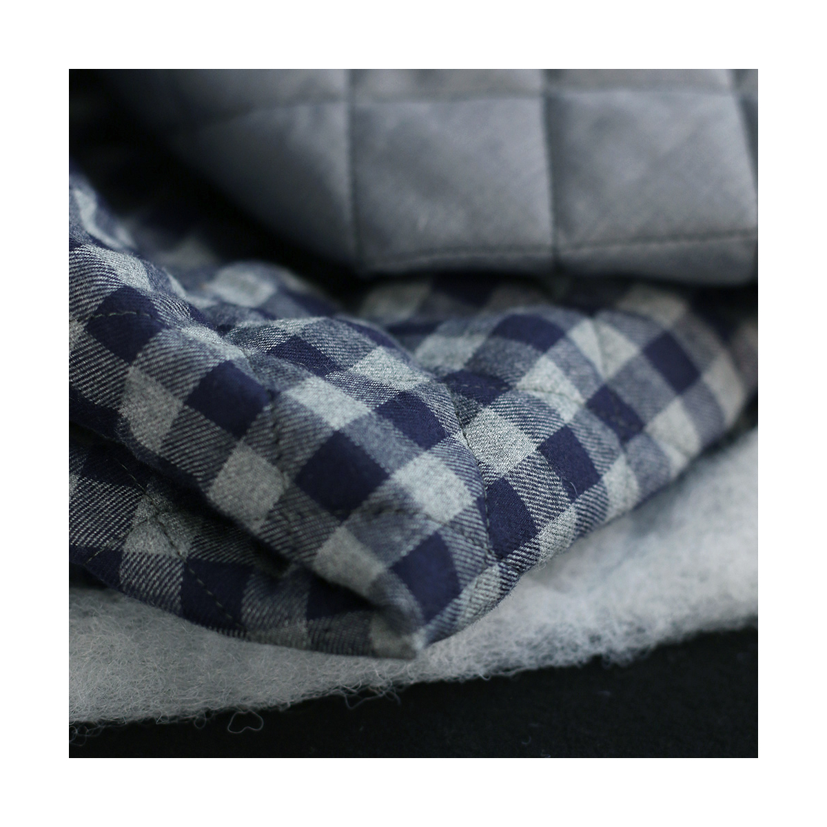 Tissu matelassé Charles coton gratté organique vichy gris et bleu