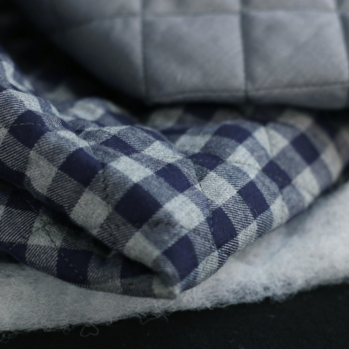 Tissu matelassé Charles coton gratté organique vichy gris et bleu