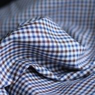 Archie - Coton gratté organique petit vichy chocolat et bleu