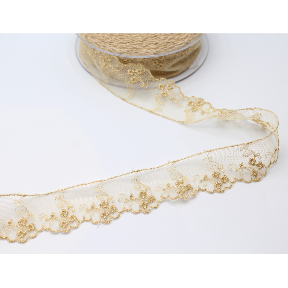 Galon dentelle tulle brodé 30mm x 1m
