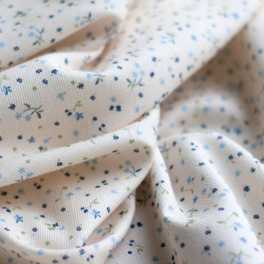 Leo - Velours milleraies coton organique imprimé bleu