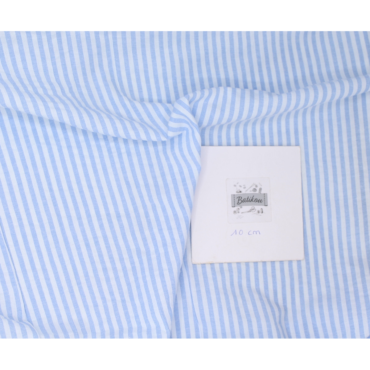 Coton gaufré à rayures coloris bleu clair Qualité Oeko-tex - 3 Coton gaufré à rayures coloris bleu clair Qualité Oeko-tex - 3