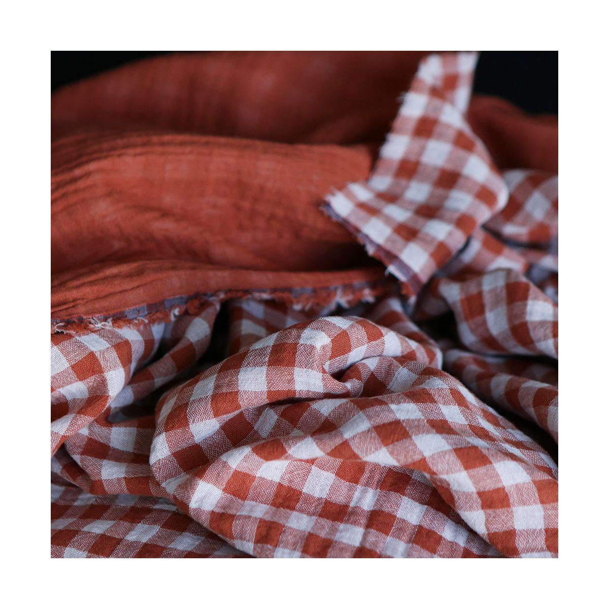 Double gaze de coton réversible vichy roux Double gaze de coton réversible vichy roux