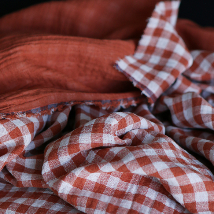 Double gaze de coton réversible vichy roux