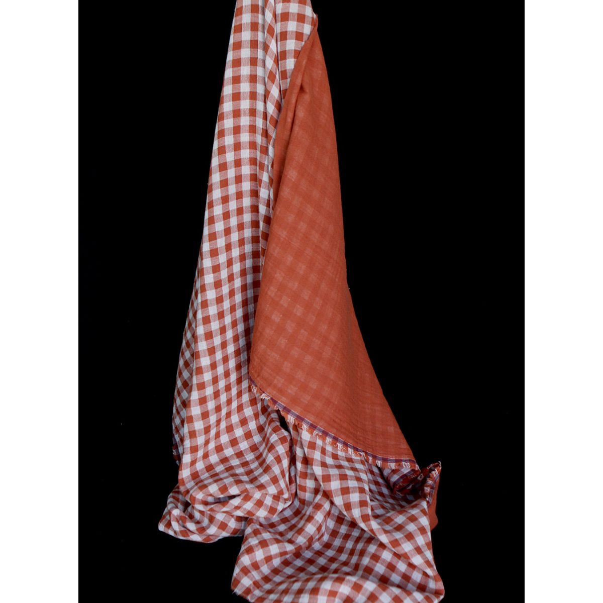 Double gaze de coton réversible vichy roux Double gaze de coton réversible vichy roux