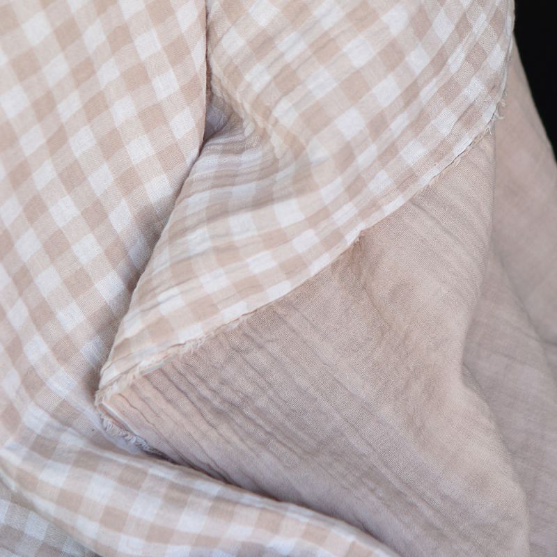 Double gaze de coton réversible vichy beige galet