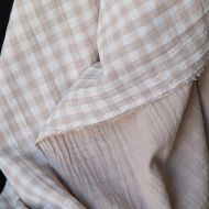 Double gaze de coton réversible vichy beige galet