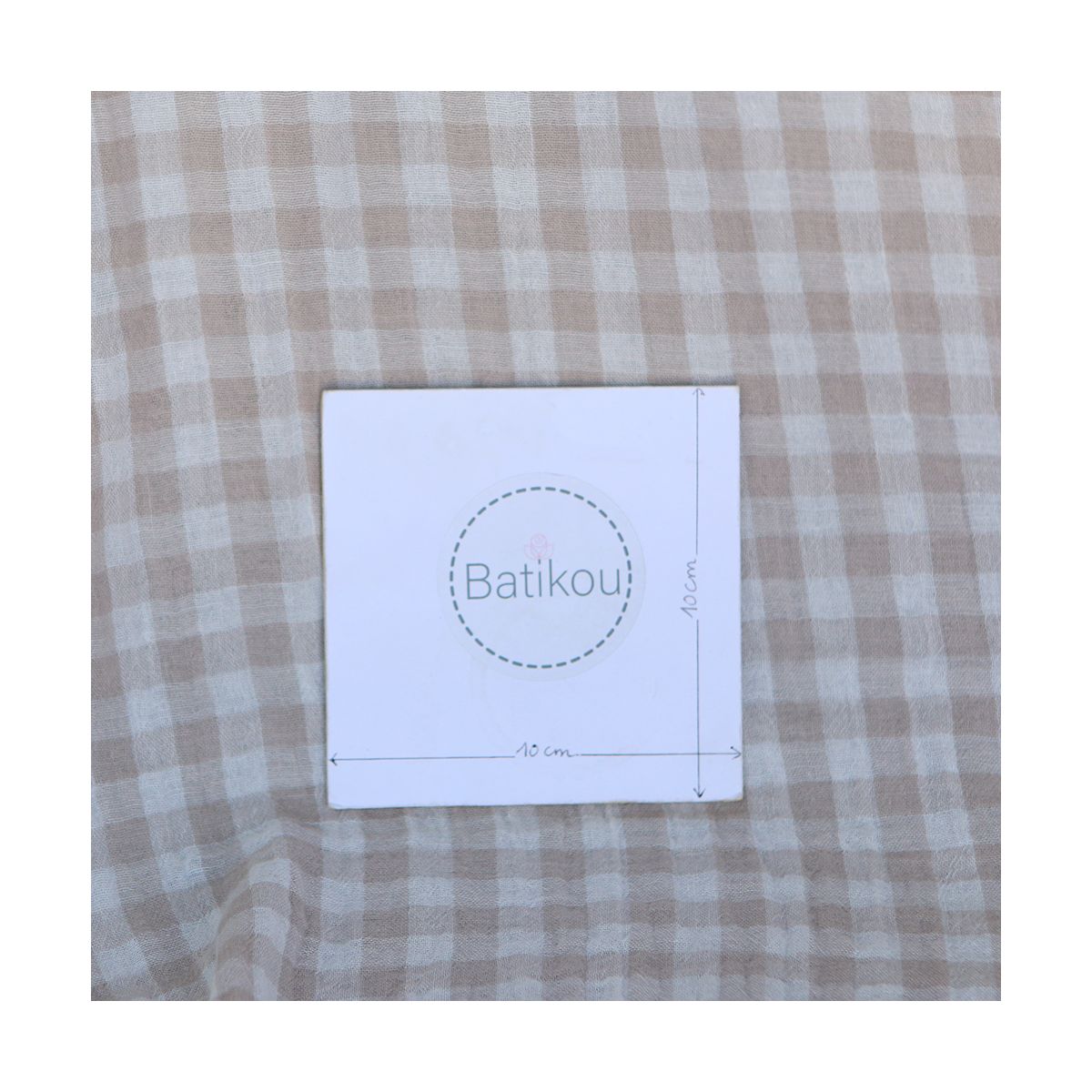 Double gaze de coton réversible vichy beige galet