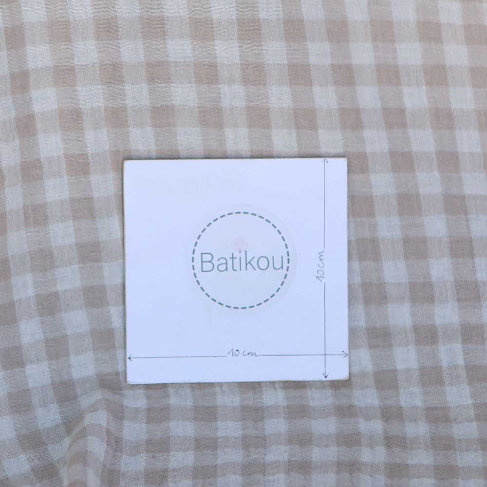 Double gaze de coton réversible vichy beige galet