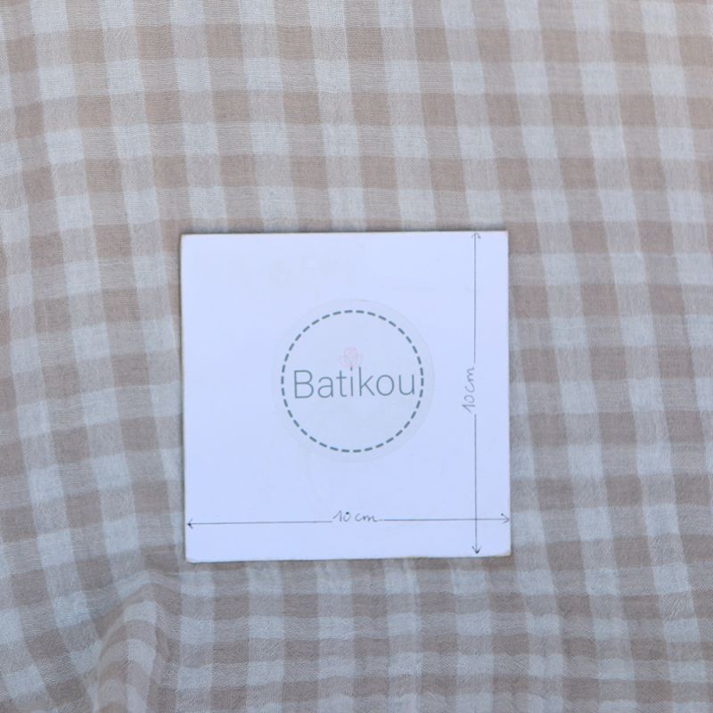 Double gaze de coton réversible vichy beige galet