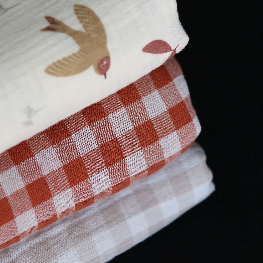 Double gaze de coton réversible vichy beige galet