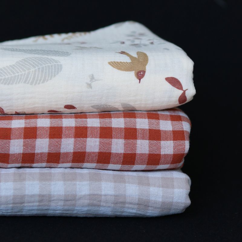 Double gaze de coton réversible vichy beige galet