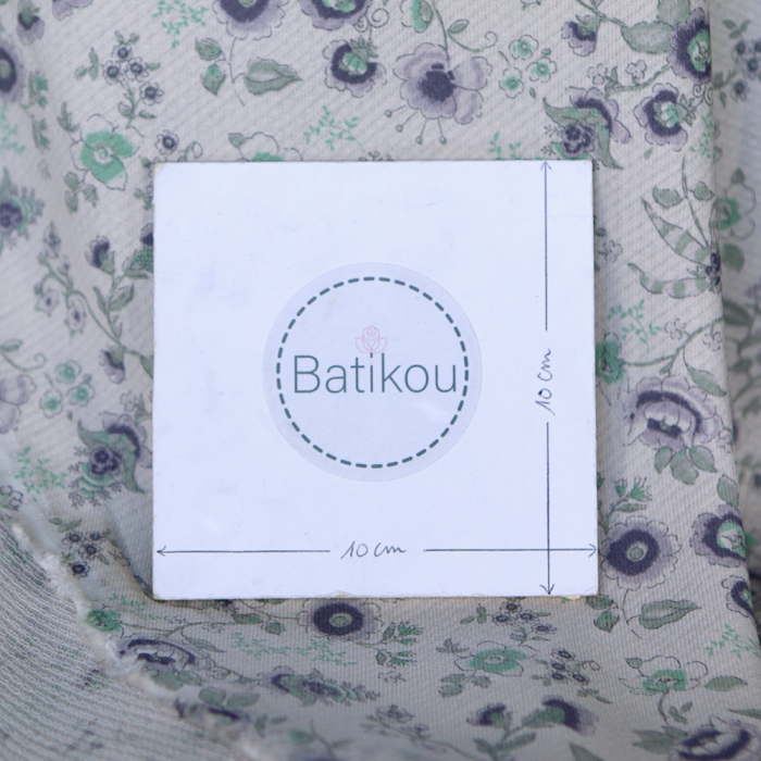 April - Tissu coton piqué léger texturé fleuri gris bleu